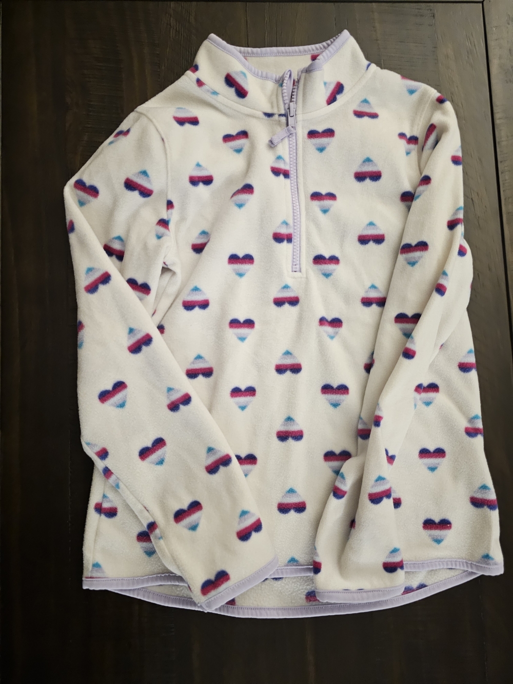 Kids' Lavender Heart Print Fleece Pullover - Cozy Long Sleeve Top